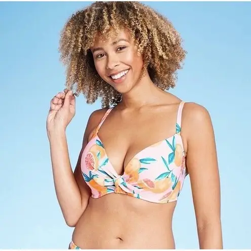 Shade & Shore Shade‎ & Shore Citrus Print Bikini Top Womens Size 36D Pink Tie Front Padded