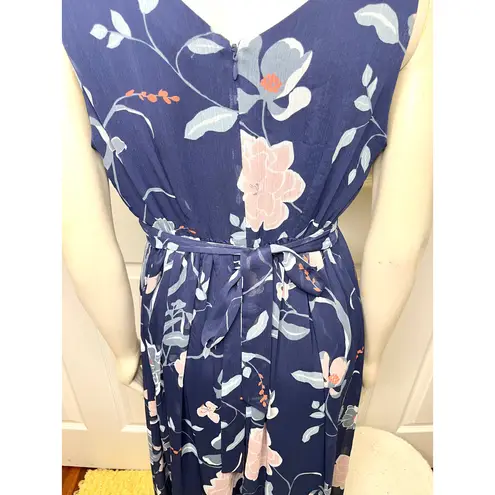 Motherhood Maternity Navy Floral Chiffon Maxi Dress w/ Surplice Pin-tuck Waist