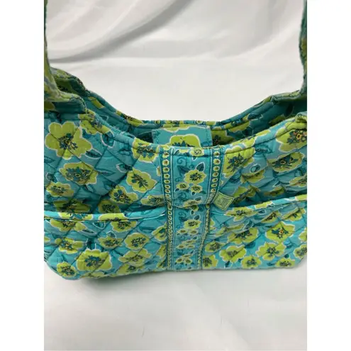 MaggiB Quilted Cotton Fabric Handbag Floral Turquoise/Green/Yellow Green