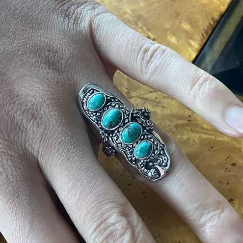 Natural Blue Moon Turquoise Sterling Silver Snake Ring Size 7