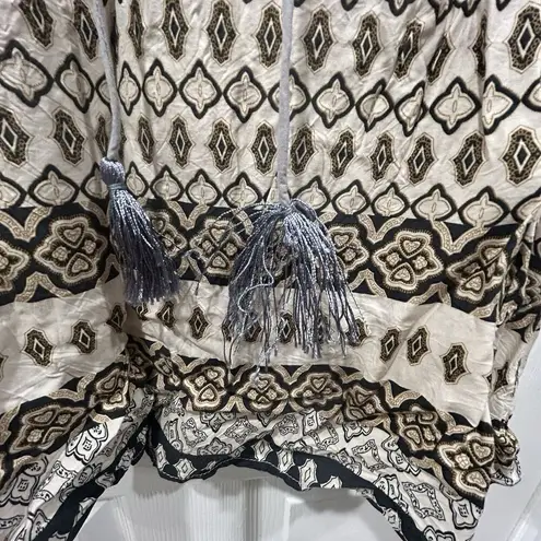 Kori America Dress Size Small Long Bell Sleeve Bohemian Black Tan Geometric