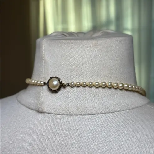Vintage Pearl Necklace 925 Sterling Gold Tone Clasp Ivory Pearls Dainty Classic White