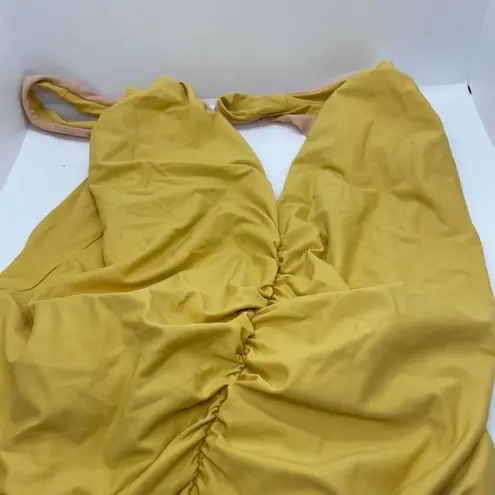 Vicious Young Babes Ruched Front One Piece Swimsuit Daylight Honey Yellow LARGE