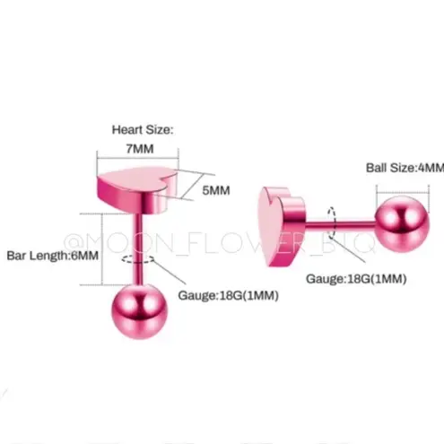 Rose Gold Heart Barbell Earrings Pink