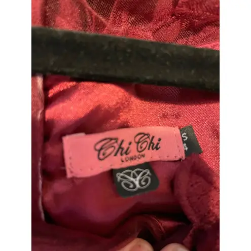 Chi Chi London Burgundy Lace Floral Midi Dress Off Shoulder Design Womens Size S