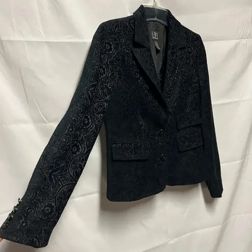 INC International Concepts Faux Suede Floral Black Blazer Size 8 Button Front