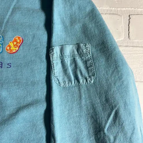 Fresh Produce Sweatshirt Womens Large Blue St Thomas Flip Flops V-Neck Cotton L