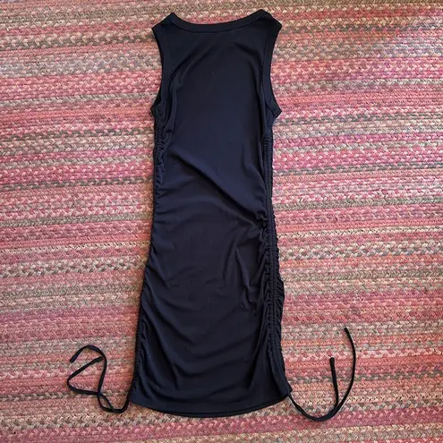 BLACK BASIC RIBBED RUCHED TIE BOTTOM TANK DRESS Size M