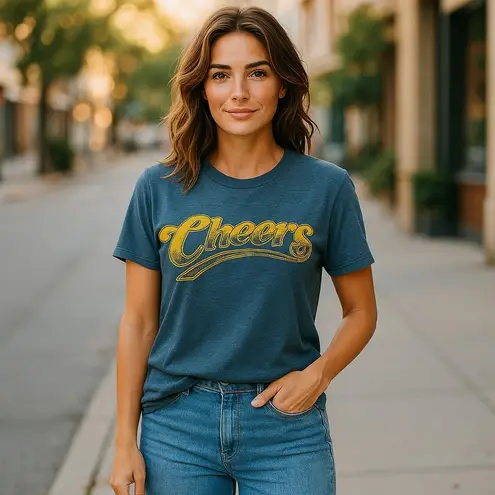 Cheers Mens Womens Tee Shirt T Shirt Size S Blue Yellow Gold Boston Bar NEW Gray