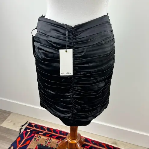 Retrofête NWT Ina Skirt Black Silk Ruched Mini Skirt M Whimsigoth Dark Fairy