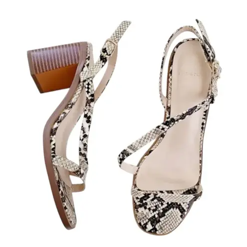 Halston Heritage Snakeskin Block Heel Sandals Ankle Strap Open Toe Size 10