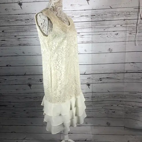 Leslie Fay Vintage 80's  sleeveless lace cream dress with ruffles size 10