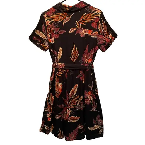 Patrons of Peace Black Tropical Floral Shirt Mini Dress Size Medium