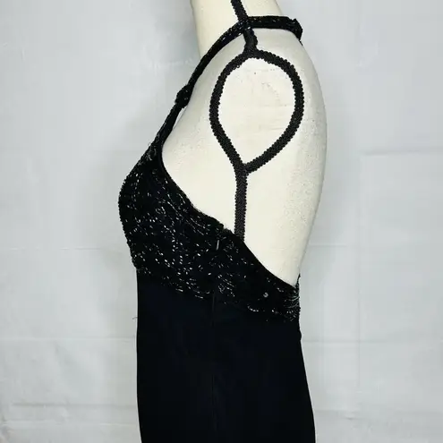 Cache  Silk Gown Dress Women's Size 8 Black Beaded Halter Neck Vintage