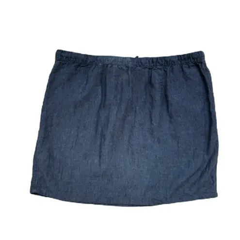Garnet Hill Essential 100% Linen Pull On Denim Mini Skirt Pocket Chambray Size L