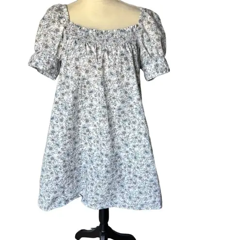 J.Crew  Mini Dress White Floral Smocked Puff Sleeve Square Neck Cottagecore