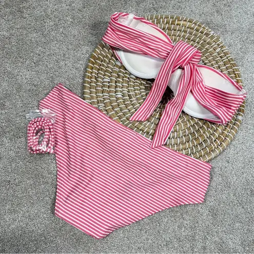 Aerie  Stripes Molded Cup Push Up Bikini Bandeau 34A & Hipster Bottom Pink M - Image 2