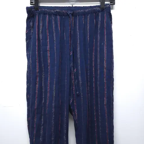 Xirena Kalvyn Winston Stripe Drawstring Pants sz XS Navy Purple Pockets Blue