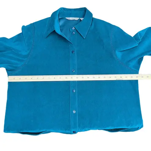Tan Jay Vintage Faux Suede Women's Shacket Shirt Size 14 Teal Blue