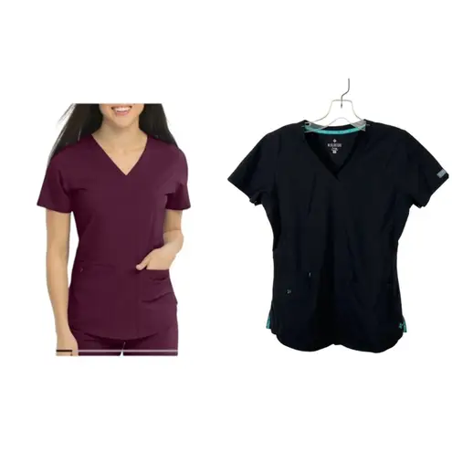 Med Couture Energy Scrub Top XS | Black Medical Uniform with Teal Trim Workwear