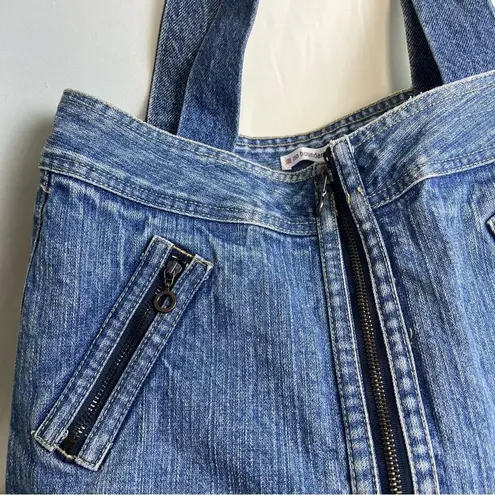 Reworked Vintage Denim Jeans Large Tote Bag Zip Pockets Casual Y2K Boho Retro