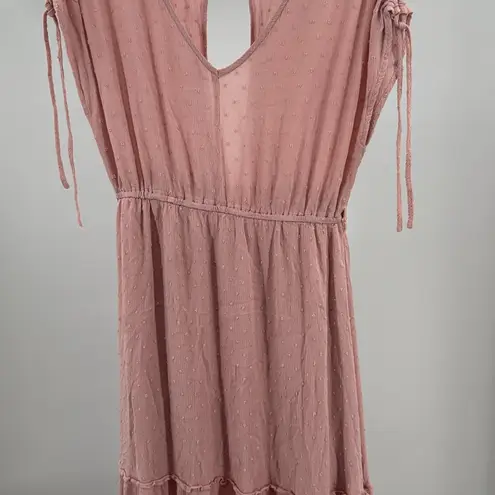 Main Strip Pink Maxi Dress M Swiss dot tiered keyhole back cottage prairie boho