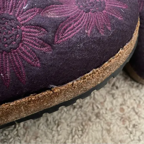 Haflinger Floral Embroidered Wool Slipper Clogs Purple Size 9
