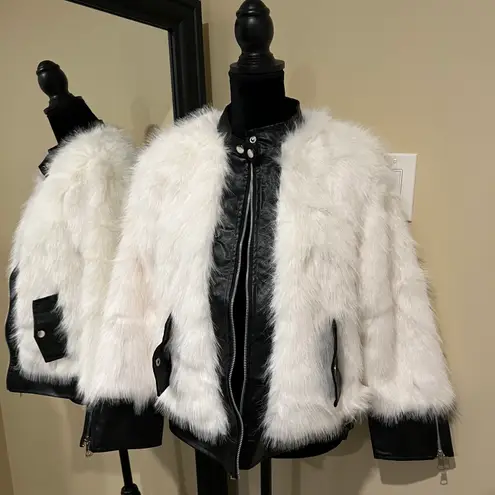 Faux Fur Jacket faux leather jacket Bomber jacket coat trench parka fur coat winter loose jacket White