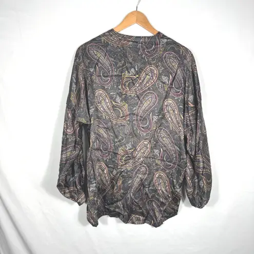 Vintage Escada Paisley Print Blouse Top Long Sleeve Button Up West Germany Sz.6 Black