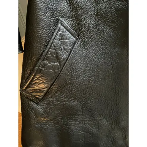 Tannery West 90s Black Leather Faux Fur Trim Coat size Small