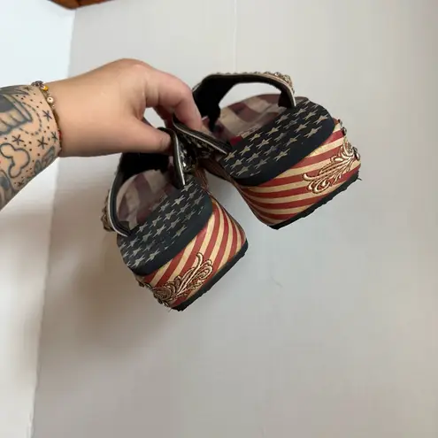 Mountain West Y2K Style Western American Flag Platform Sandals Red Size 10