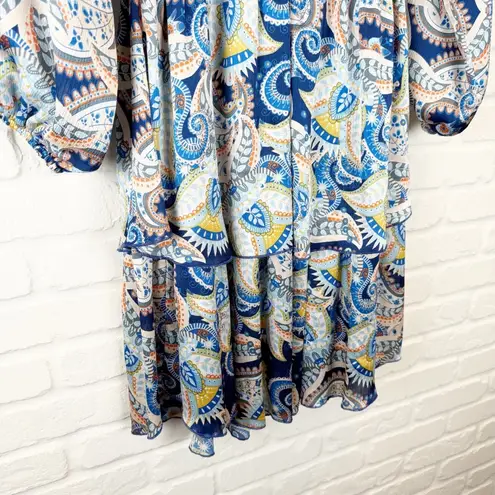 Yakira Bella Skye Dres Blue Paisley Ruffle skirt elastic waist and cuffs L Size L