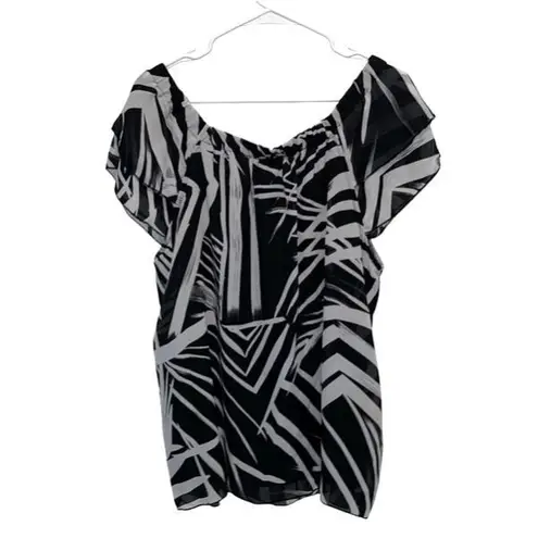 Urban Rose Womens Zebra Print Fluttered Sleeve Blouse Black Gray Size 1X NWT