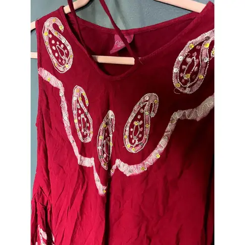 California Woman Free Size Red Pink Paisley Flowy Boho Beach Swimsuit Coverup Size M