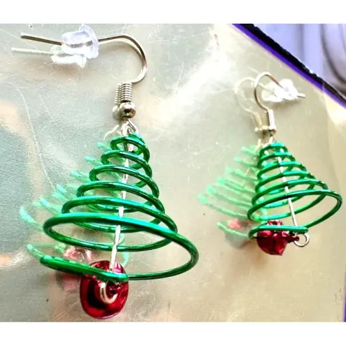 Christmas Tree Earrings Jingle Bells New Dangle Hooks Festive Holiday Pa… Green