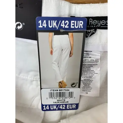 New Ellen Reyes Straight Leg Pant Womens 14 White Linen Blend Casual Tie Belt