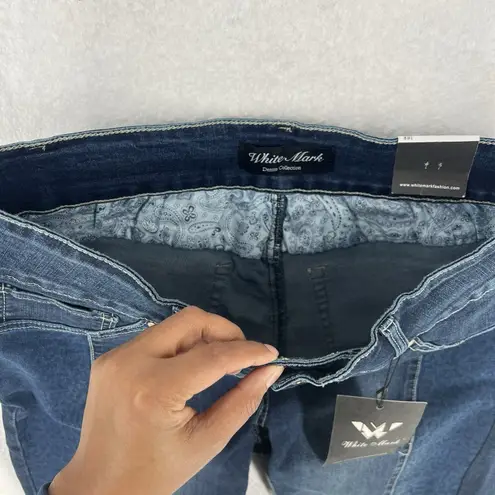 White Mark Denim Womens Size 18W Plus Stretch Dark Wash Leopard Print Jeans Blue