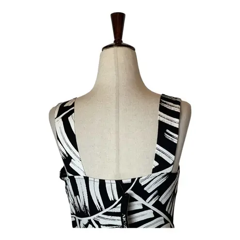 Nic+Zoe Black And White Jersey Moonlit Palm Sleeveless Fit And Flare Dress XS