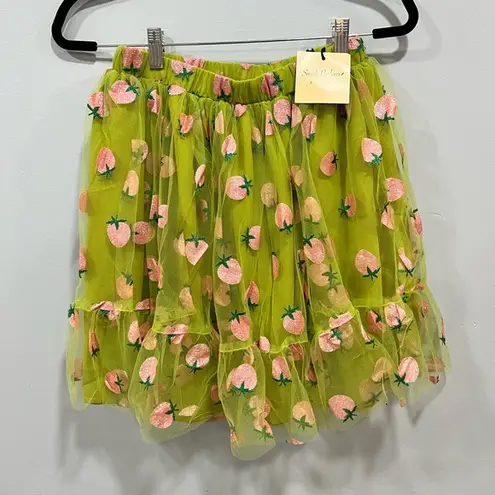 Unique Vintage Smak Parlour Avocado and Strawberry Twirl Power Flare Skirt