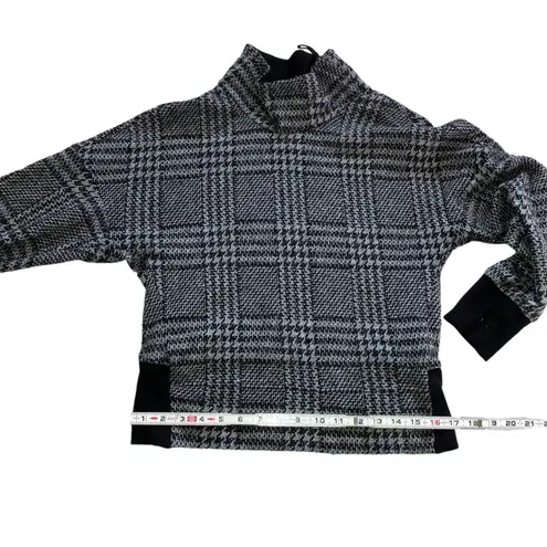 Theory Women’s  Zip Cowl Black White Pullover Sweater w Ribbed Cuffs and Hem- M