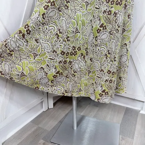 Charter Club Linen Paisley Floral Tropical Midi Skirt Green Brown 10 Flare