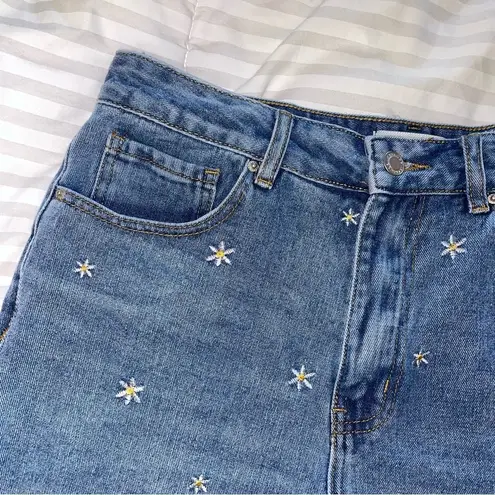 Marshalls Khaki + Blue Daisy Embroidered Denim Shorts