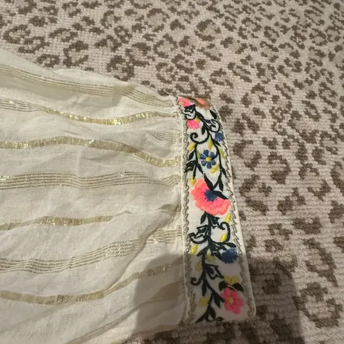 Gold and White Boxy Embellished Short Sleeve Coverup