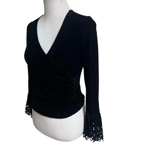 Tadashi Shoji Tadashi Vintage Velvet Bell Sleeve Size XS Laser Cut Sleeve Wrap Front Asymmetry