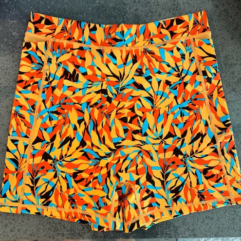 Aerie OFFLINE Printed Leaf Bike Shorts XL High Rise Activewear Orange