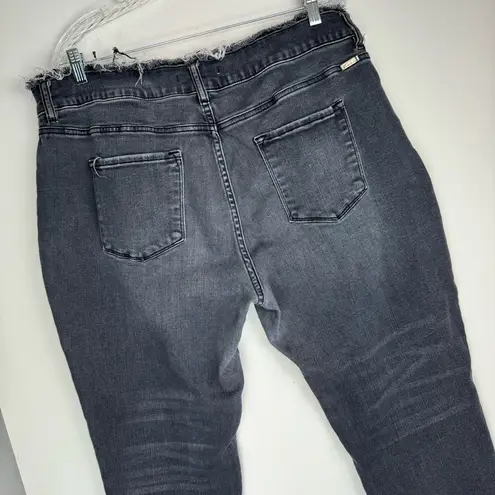 Kancan Frayed Waist High Rise Skinny Jeans Sz 20 Black Wash Distressed Hem