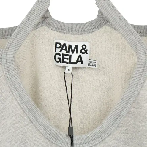 Pam & Gela NWT Rib Cross Neck Sweatshirt Heather Grey Pullover Top S