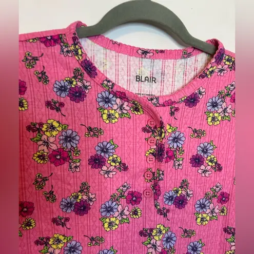 Blair Pink Floral Pointelle Henley Tee