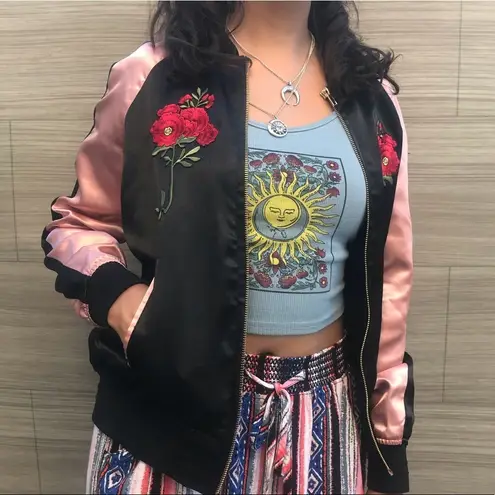 Forever 21  pink and black floral bomber jacket Size S