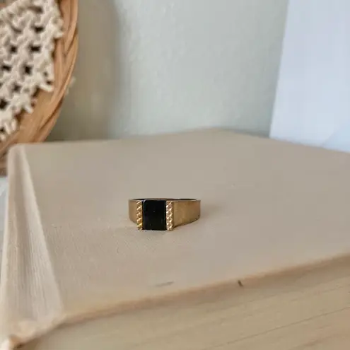 Black Square Signet Tarnished Gold Ring “Ravenna” Men’s Masculine Classic Neutral Jewelry